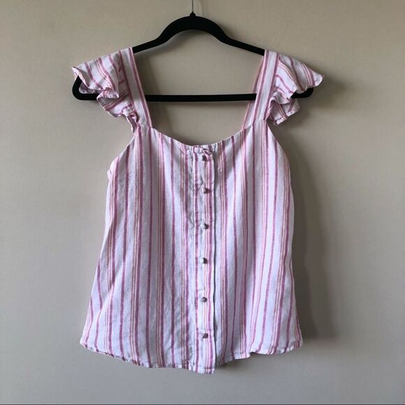 M&s COLLECTION Pure Linen Striped Ruffle Top - Picture 3 of 9